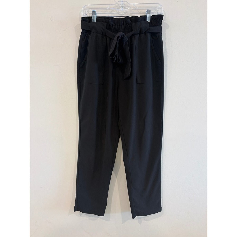 Grace Karin Black Paperbag Waist Tie Belt Tapered Pants Women L